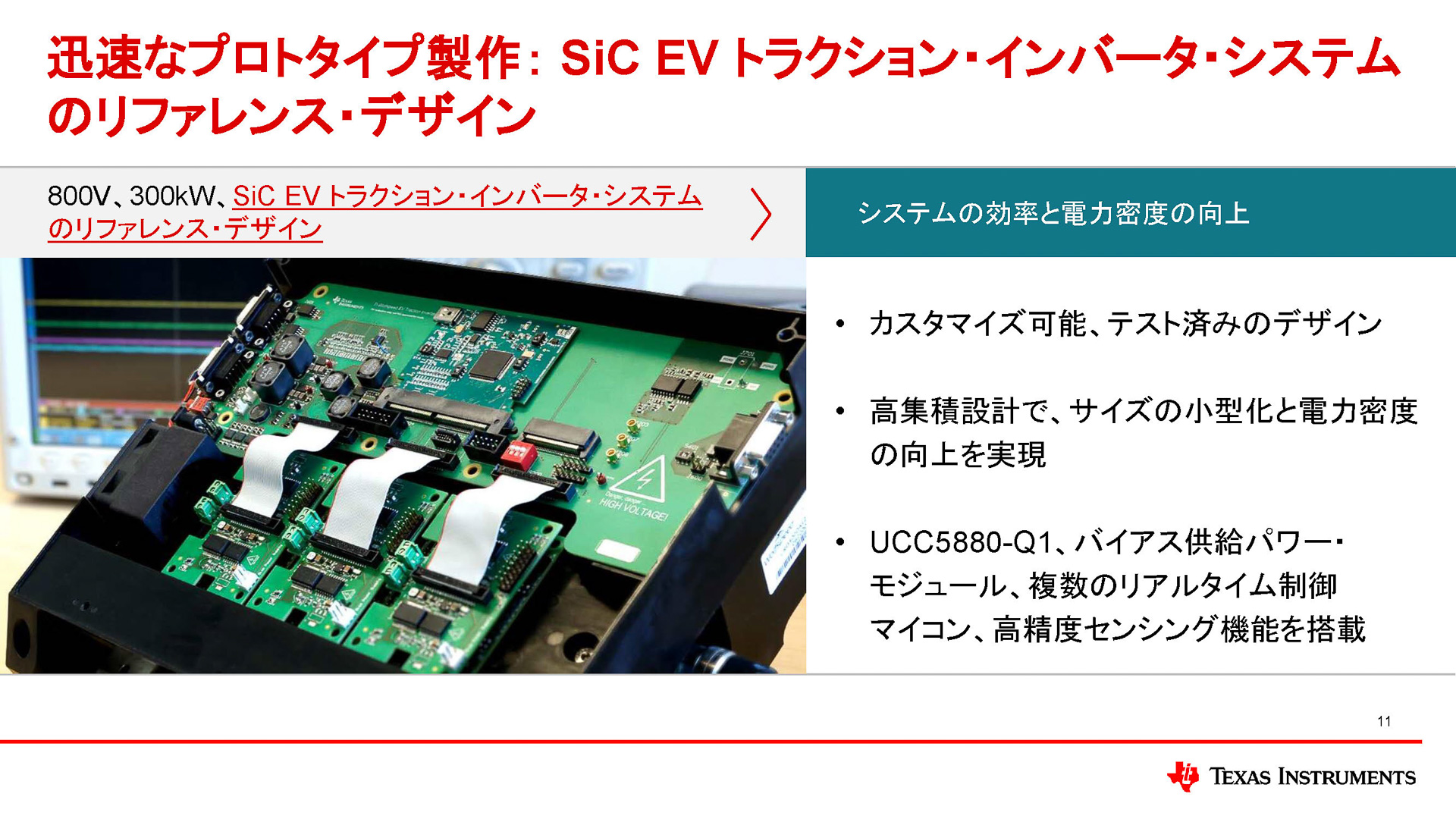 「UCC5880-Q1」のリファレンスデザイン。SiC MOS-FETはWolfspeed製