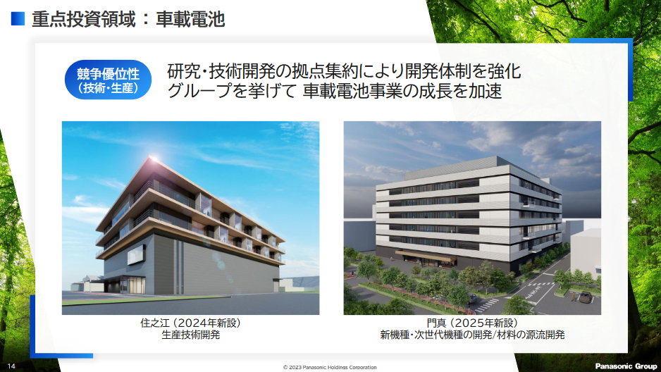 2024年に大阪 住之江に生産技術開発拠点を、2025年には大阪 門真に次世代電池および材料の源流開発を行なう研究開発拠点を新設