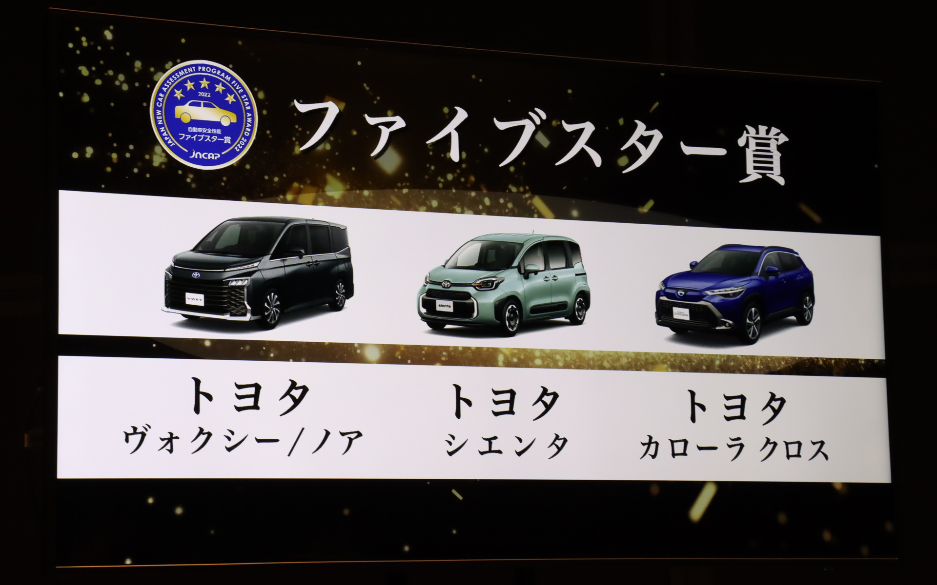 トヨタでは「ヴォクシー/ノア」「カローラ クロス」「シエンタ」の3モデルがファイブスター賞を受賞