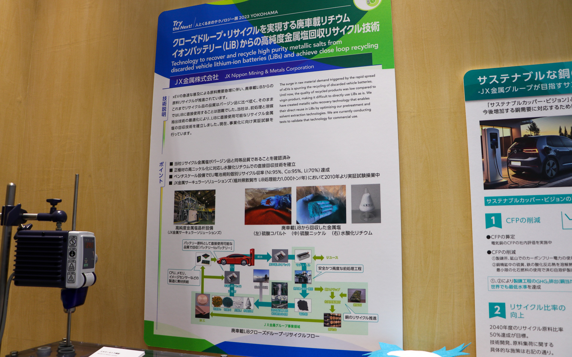 JX金属の廃車載リチウムイオンバッテリから高純度金属塩回収リサイクル技術