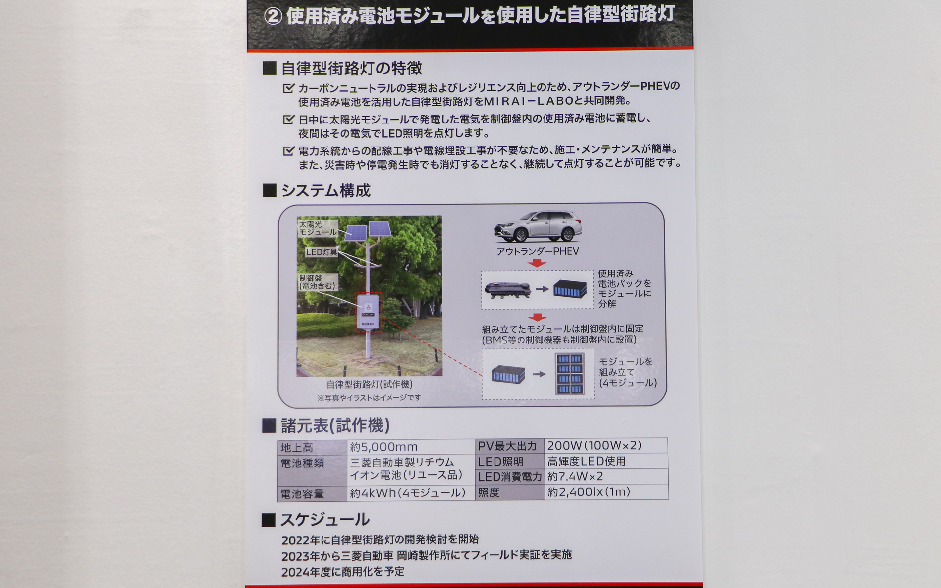 使用済み電池モジュールを使用した自立型街路灯の詳細