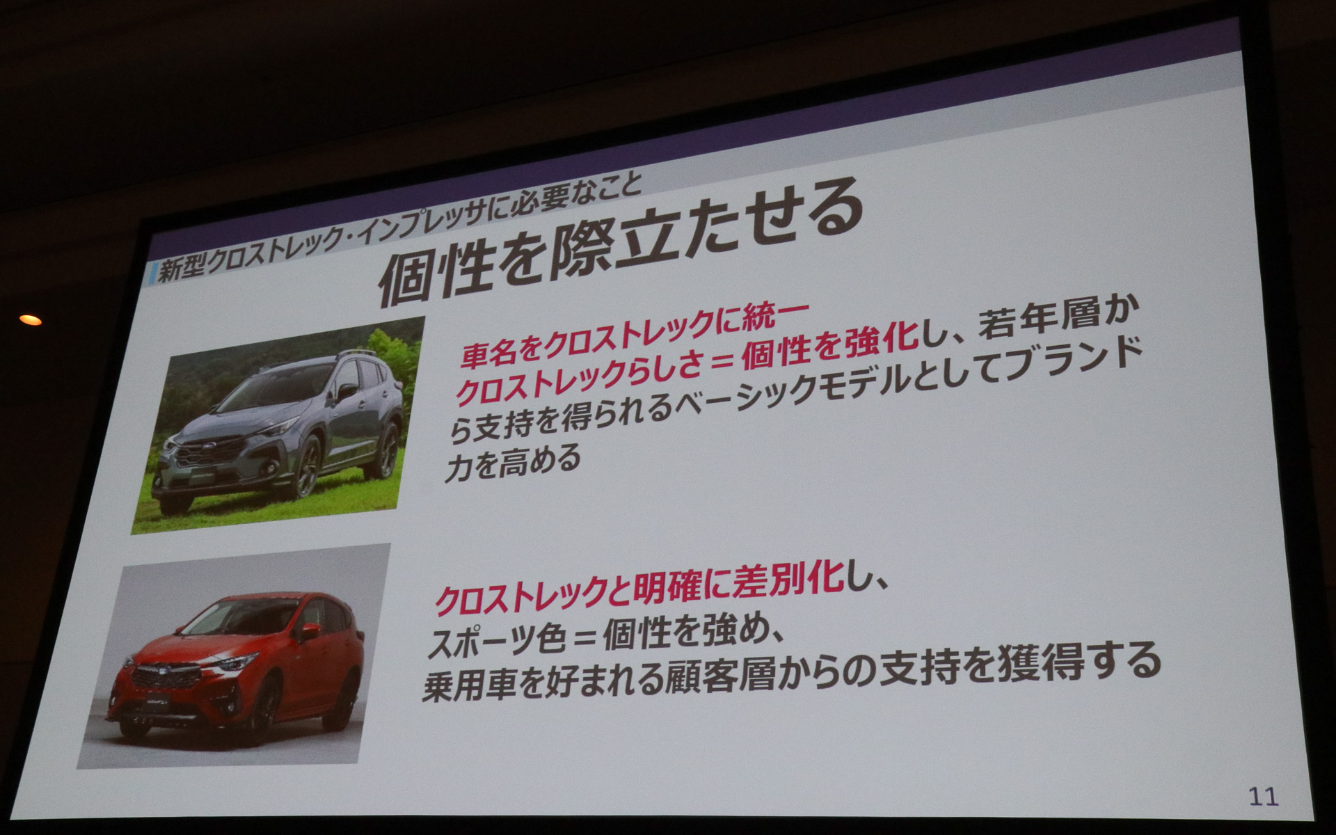 今回のモデルチェンジではクロストレックとインプレッサの両方で個性を際立たせることを目指した
