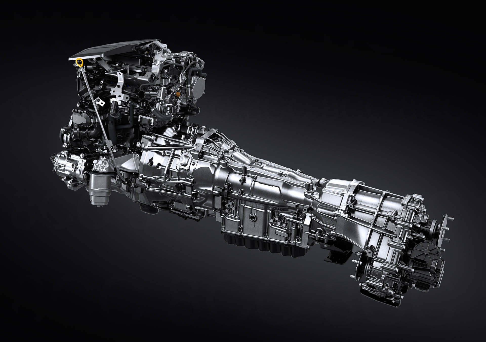 高熱効率な直列4気筒 2.4リッター「T24A-FTS」エンジンと新開発のダイレクトシフト8速ATの間に、モーターと湿式クラッチが一体となったフロントモジュールを組み合わせたハイブリッドシステムを採用。トランスミッションがエンジンの動力伝達を行ない、フロントモジュールはHEV機能(エンジン始動、EV走行、回生など)を担っている。元来より堅牢なエンジン・ATのシステムを活かしつつ、フロントモジュールを加えたHEVシステムとすることで、フレーム車にふさわしいロバスト性に貢献。本格オフローダーの本質でもある「行きたいところに行き、帰ってこられるクルマ」にふさわしいハイブリッドシステムとした