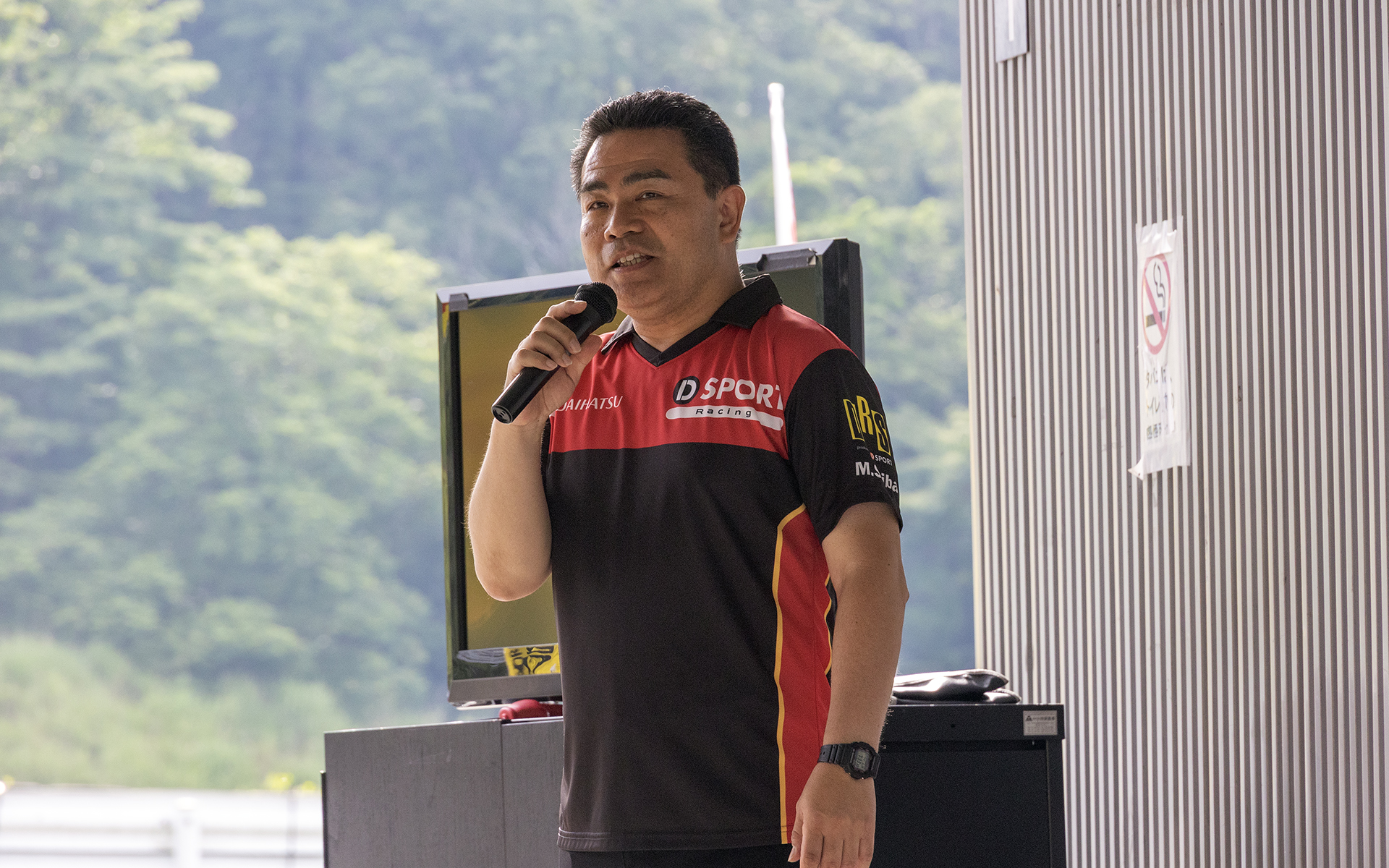 D-SPORT Racing Team ゼネラルマネージャーの柴正雄氏（SPK株式会社）は、参加者に向けて「安全にそして無事に1日を楽しんでほしい」と呼びかけた