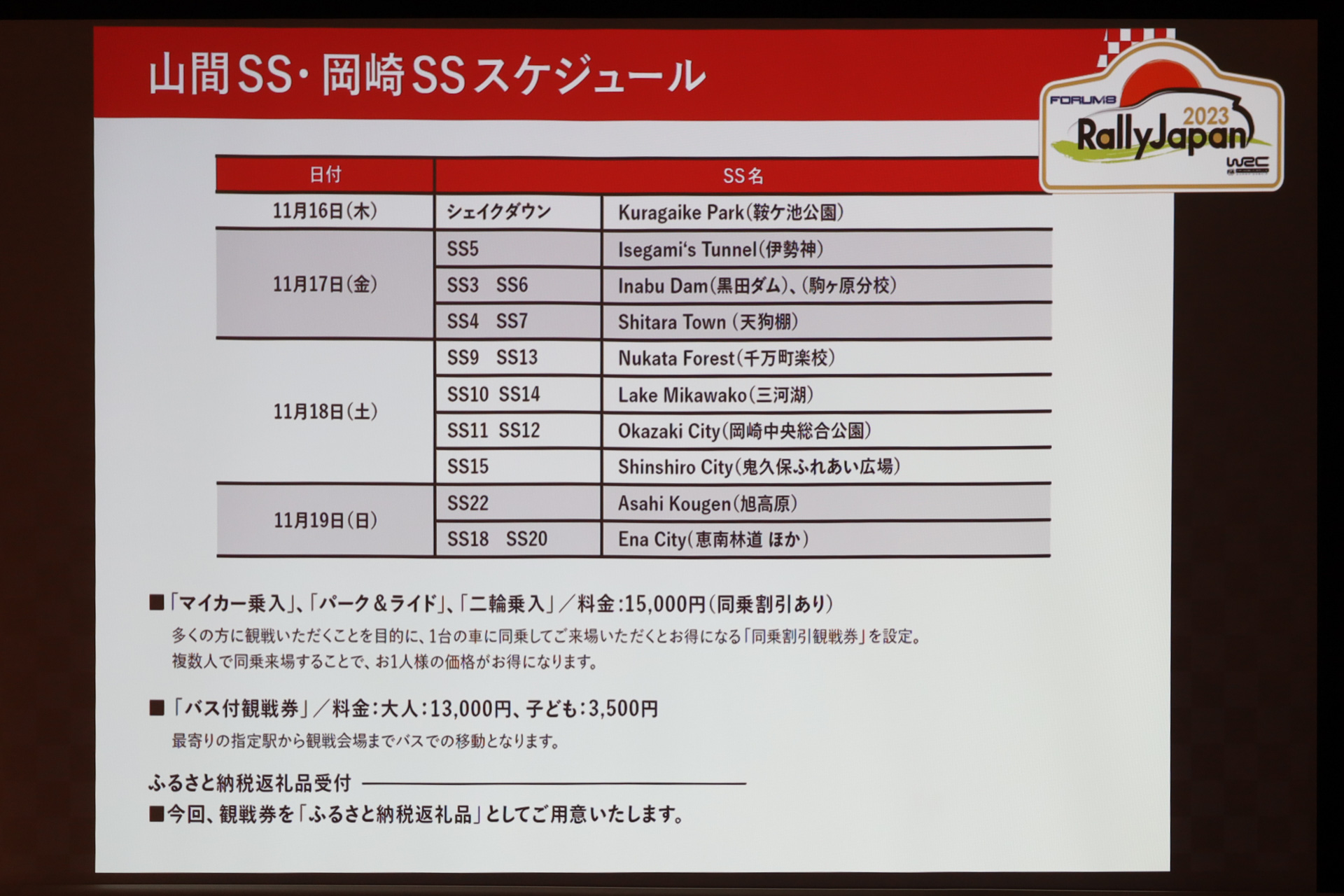 山間SS、岡崎SSのスケジュール