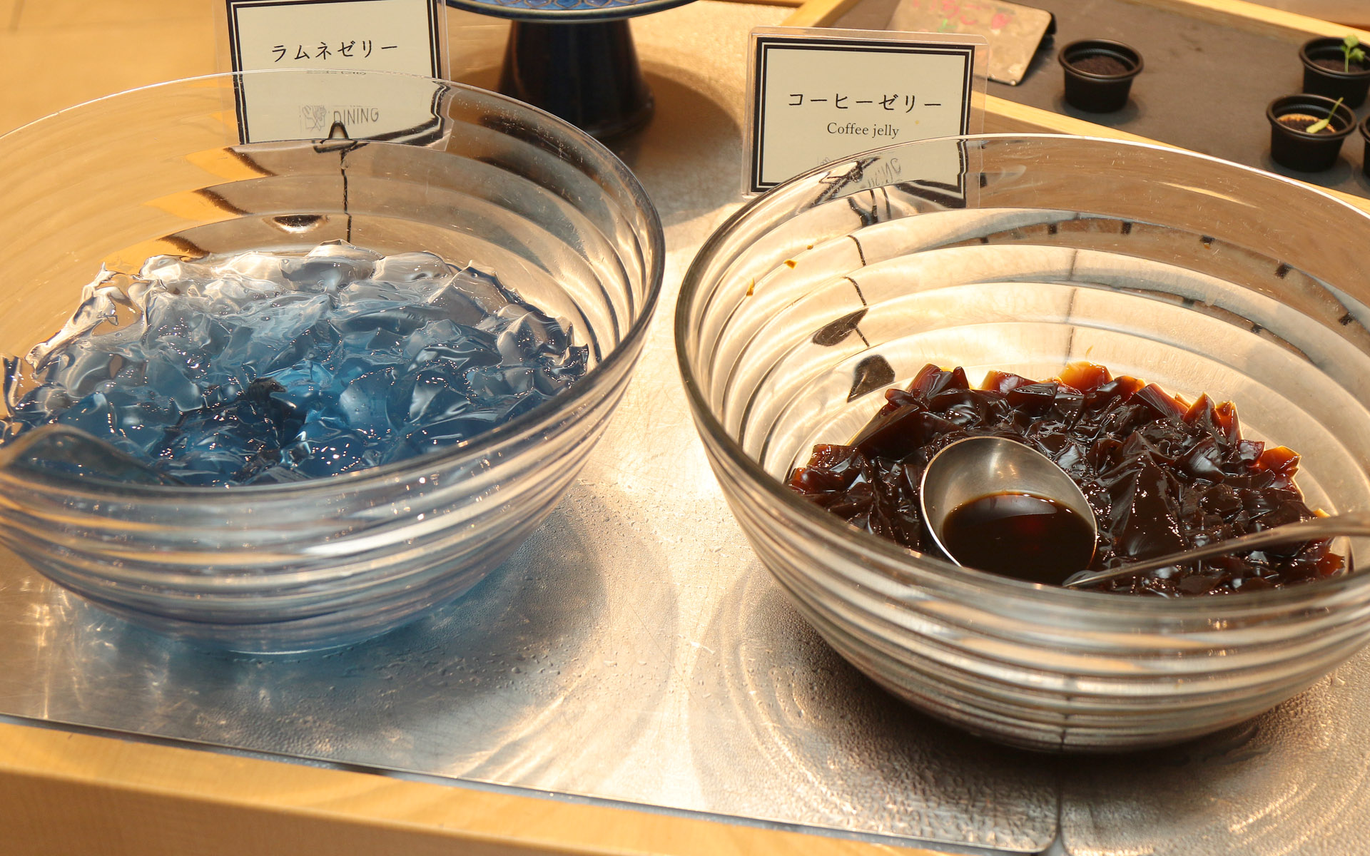 右からコーヒーゼリー、ラムネゼリー