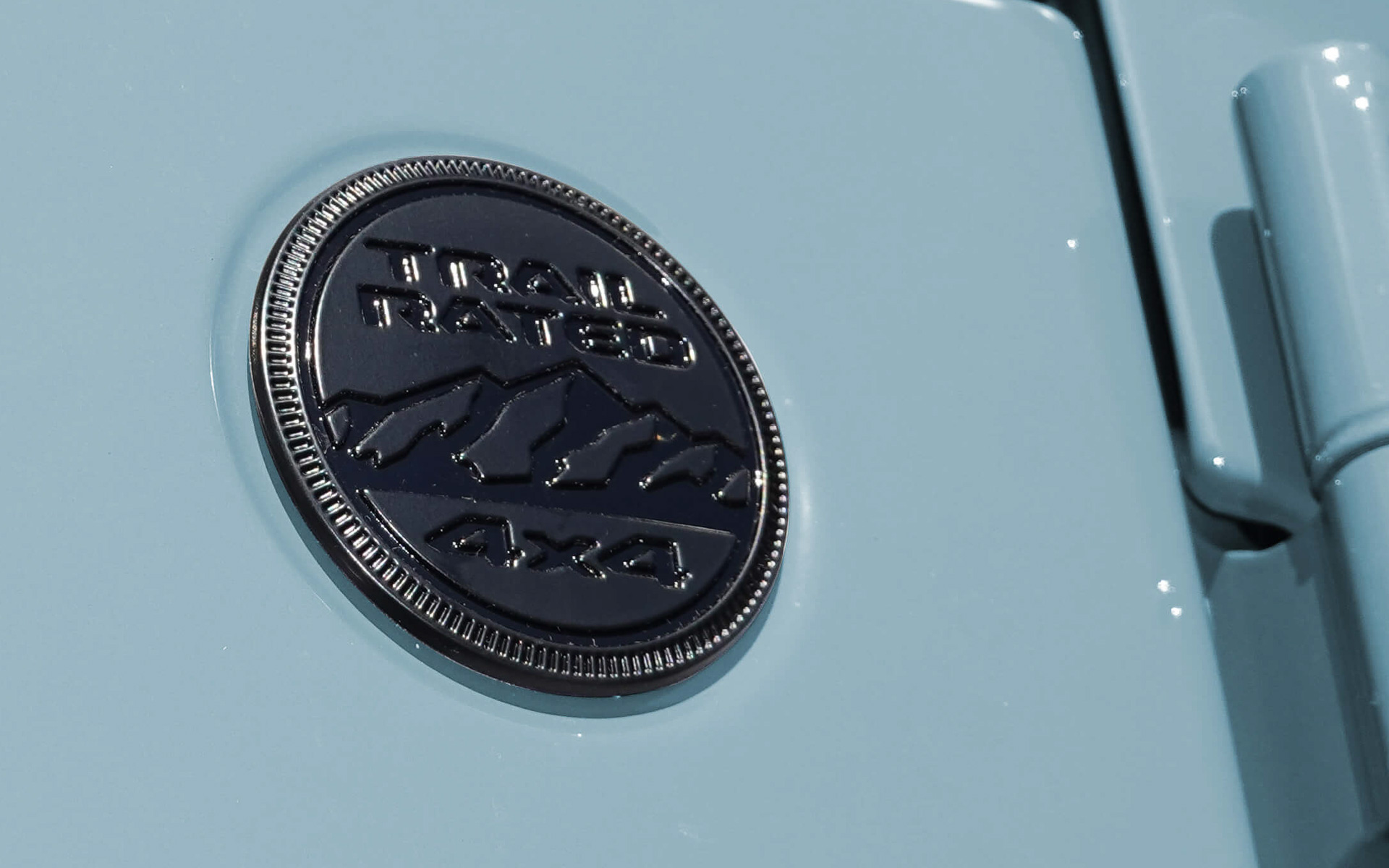 マットブラック仕上げのTRAIL RATEDバッヂ