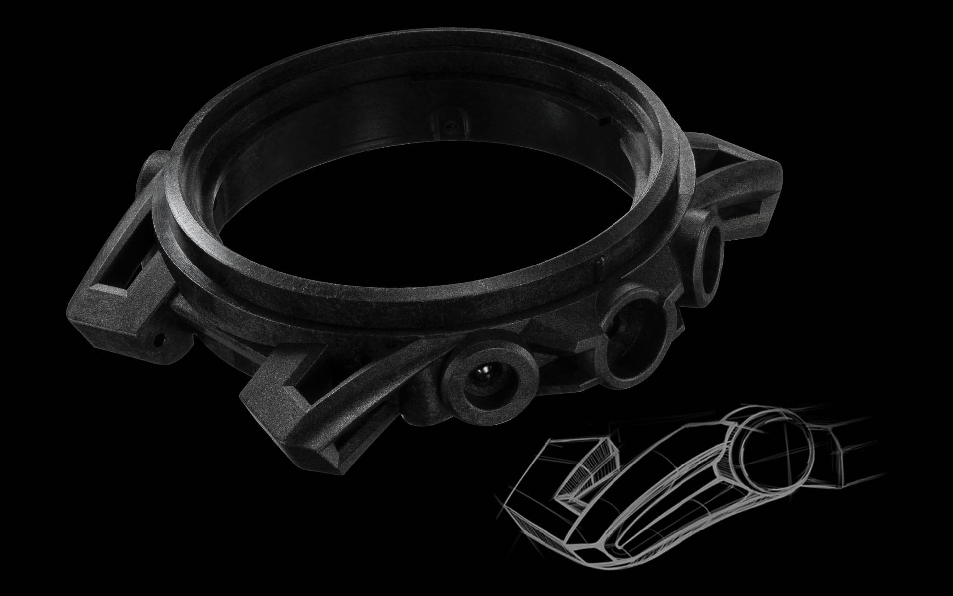 ケースはサスペンションに着想を得たデザイン