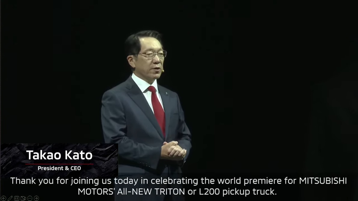 新型トライトンの発表会で登壇した三菱自動車工業株式会社 代表執行役社長 兼 最高経営責任者 加藤隆雄氏