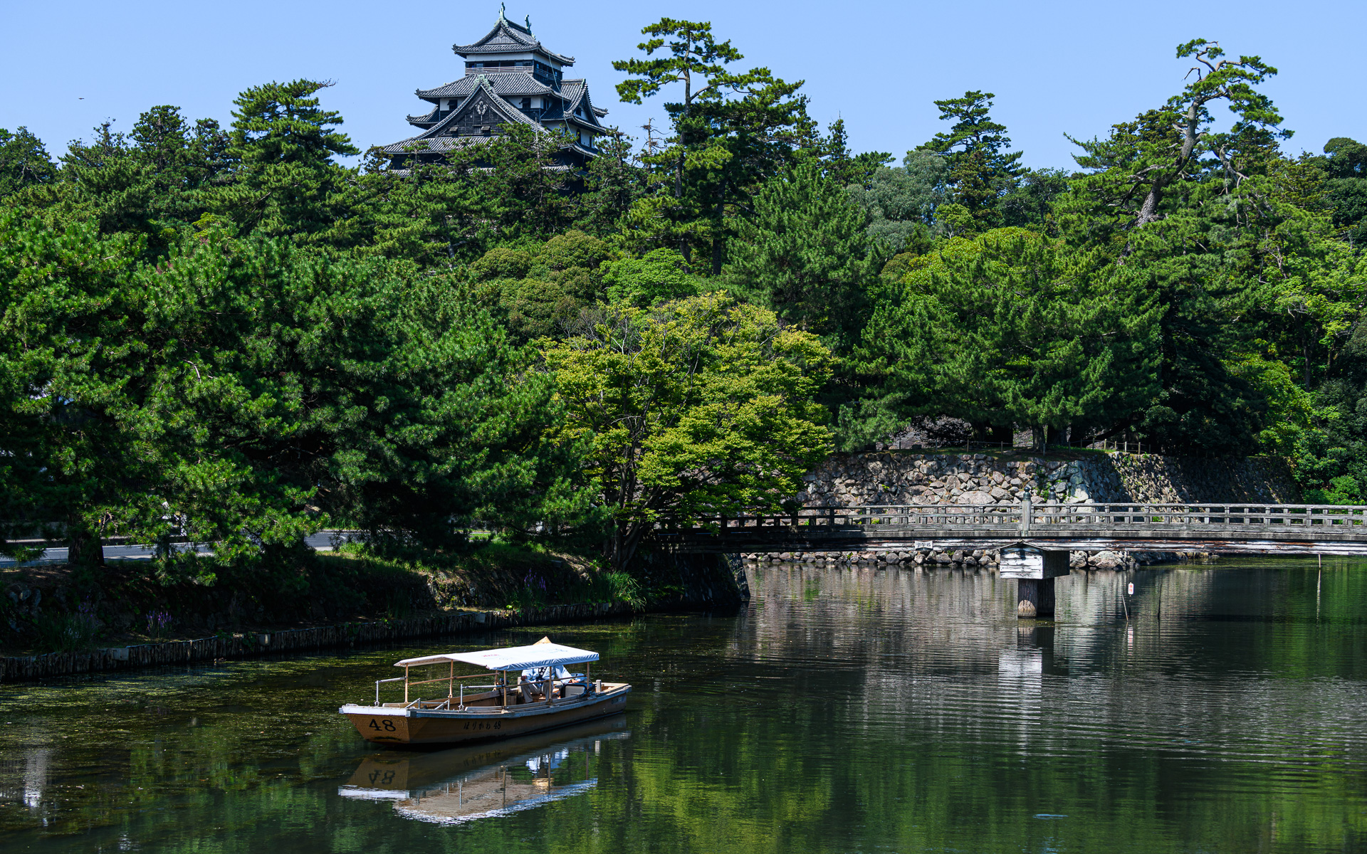 松江城を眺めることも可能な堀川遊覧船