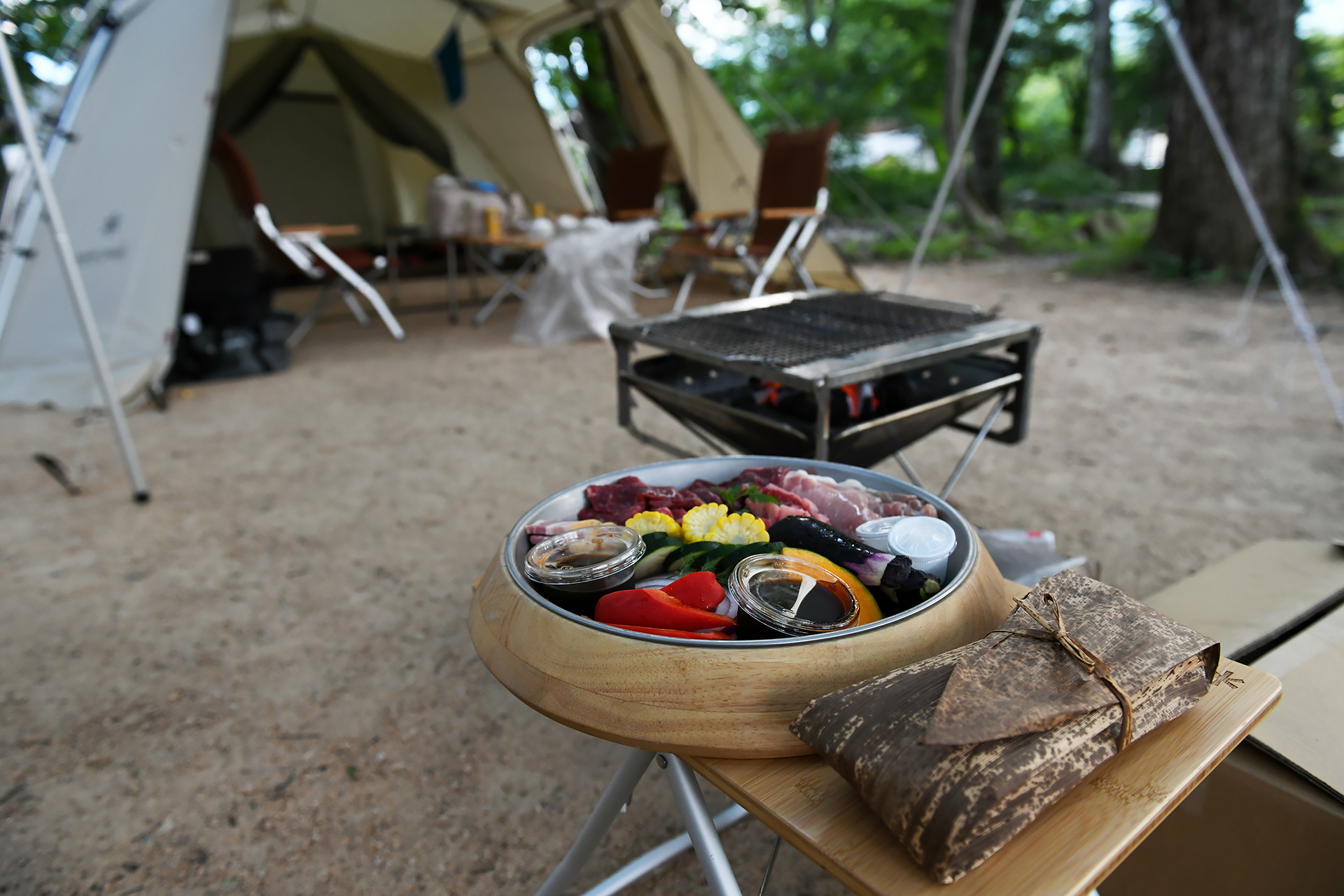 夕食はバーベキュー。メニューはキャンプフィールドごとに異なるので、事前にご確認いただきたい。豚肉、おいしかったなぁ