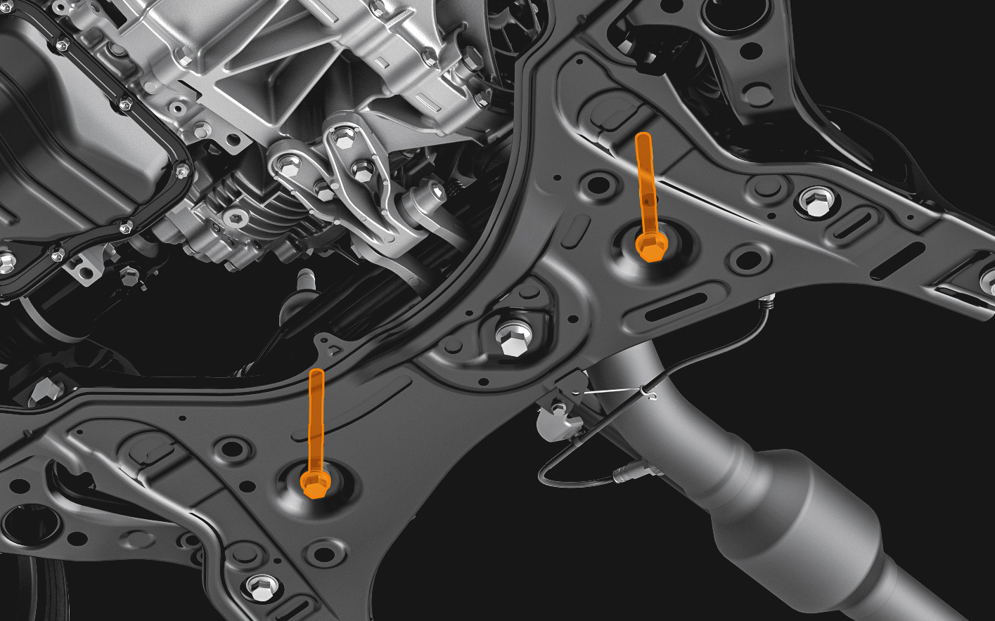 締結剛性向上ボルト採用部位（フロントサスペンションメンバー×ステアリングギヤボックス）