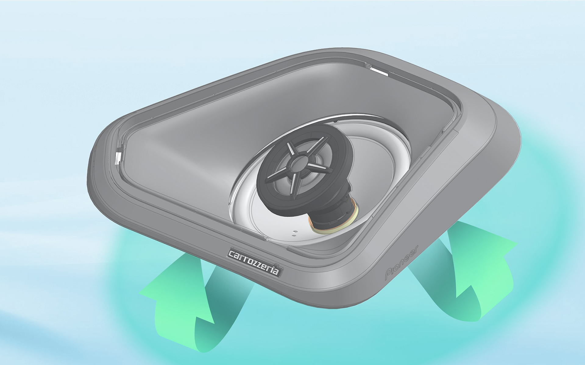 音の回り込みを防ぐフレア形状グリルフレーム