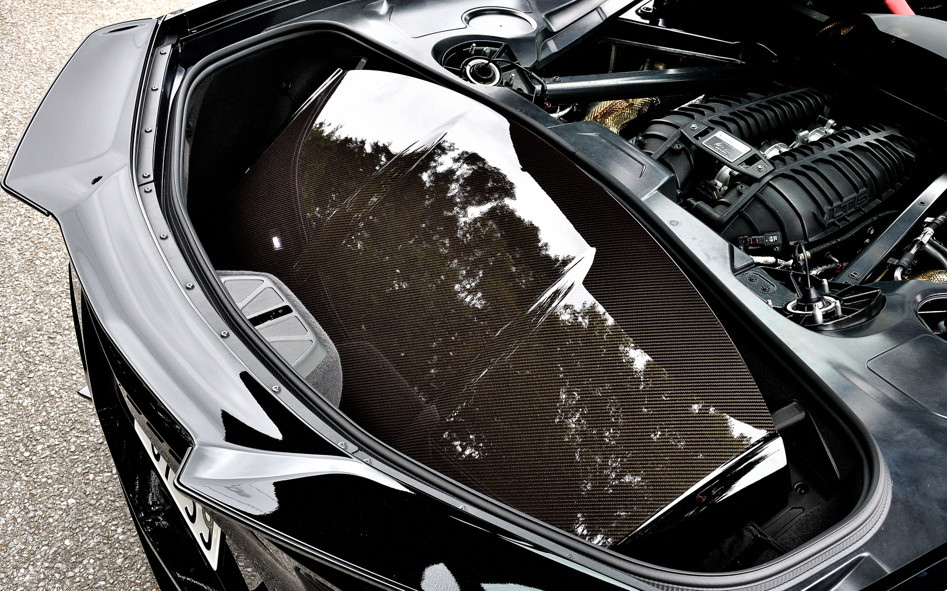 日本仕様は右ハンドルを採用。インテリアカラーはアドレナリンレッドで、カーボンファイバーを用いたステアリング、トーチレッドのシートベルト、コンペティションスポーツバケットシート、Apple CarPlayおよびAndroid Autoが利用できるナビゲーションなどが付く。ちなみにカーボン製ルーフはリアのトランクスペースに格納可能