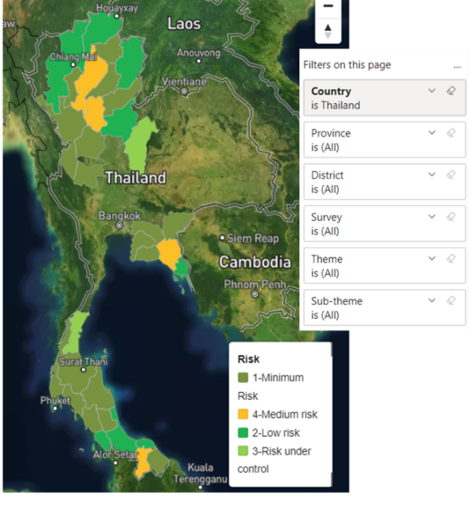 社会的/環境的リスクの高い地域が地図上でひと目で確認できる画面イメージ