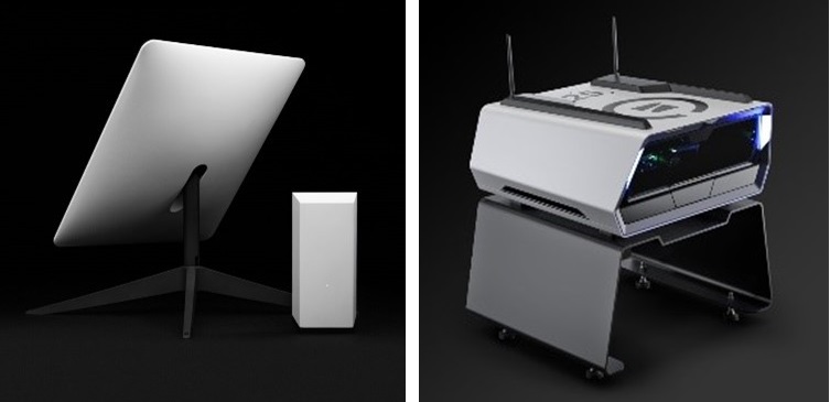 スターリンクのアンテナ（左）と探索用スマートドローン（右）のイメージ