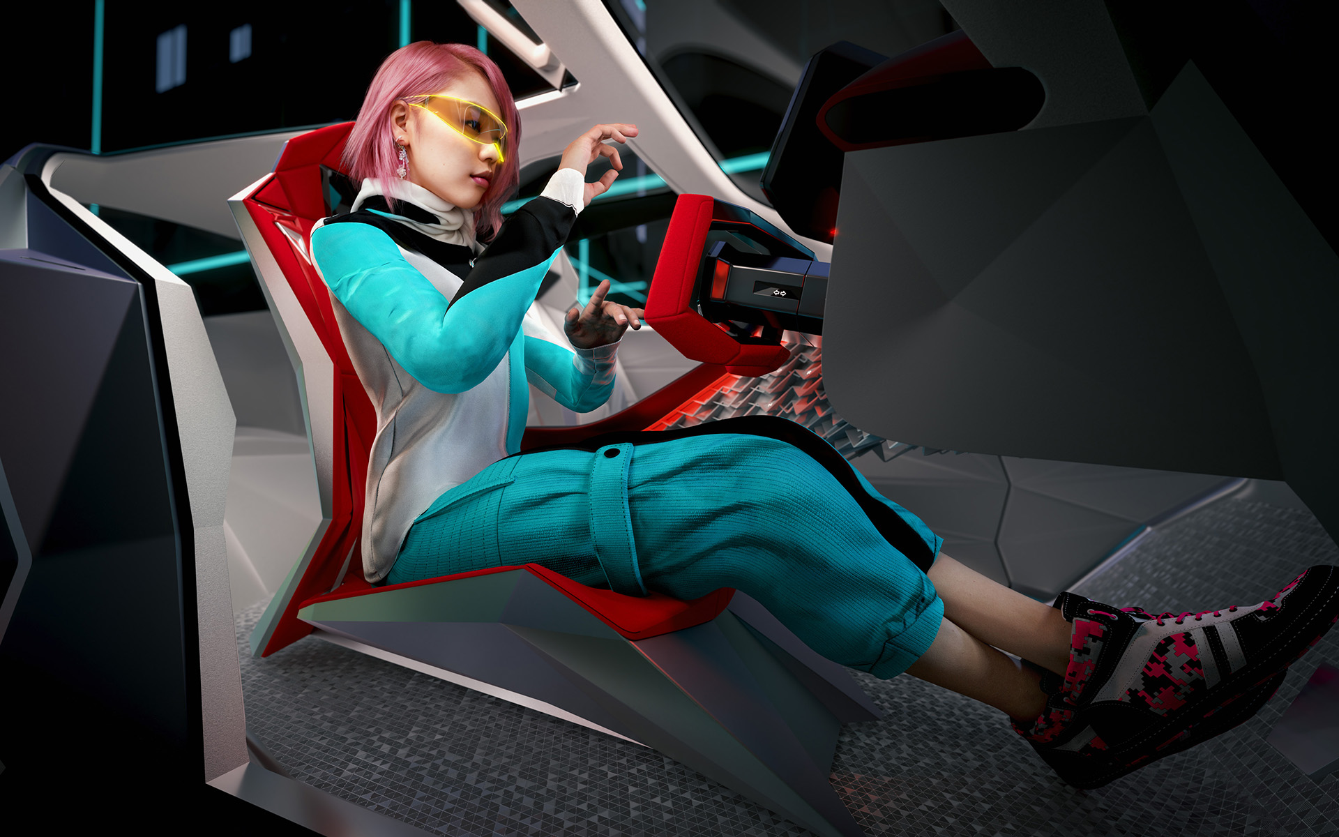 インテリアは和のテイストを感じさせながらデジタルとアートが融合する室内空間を表現