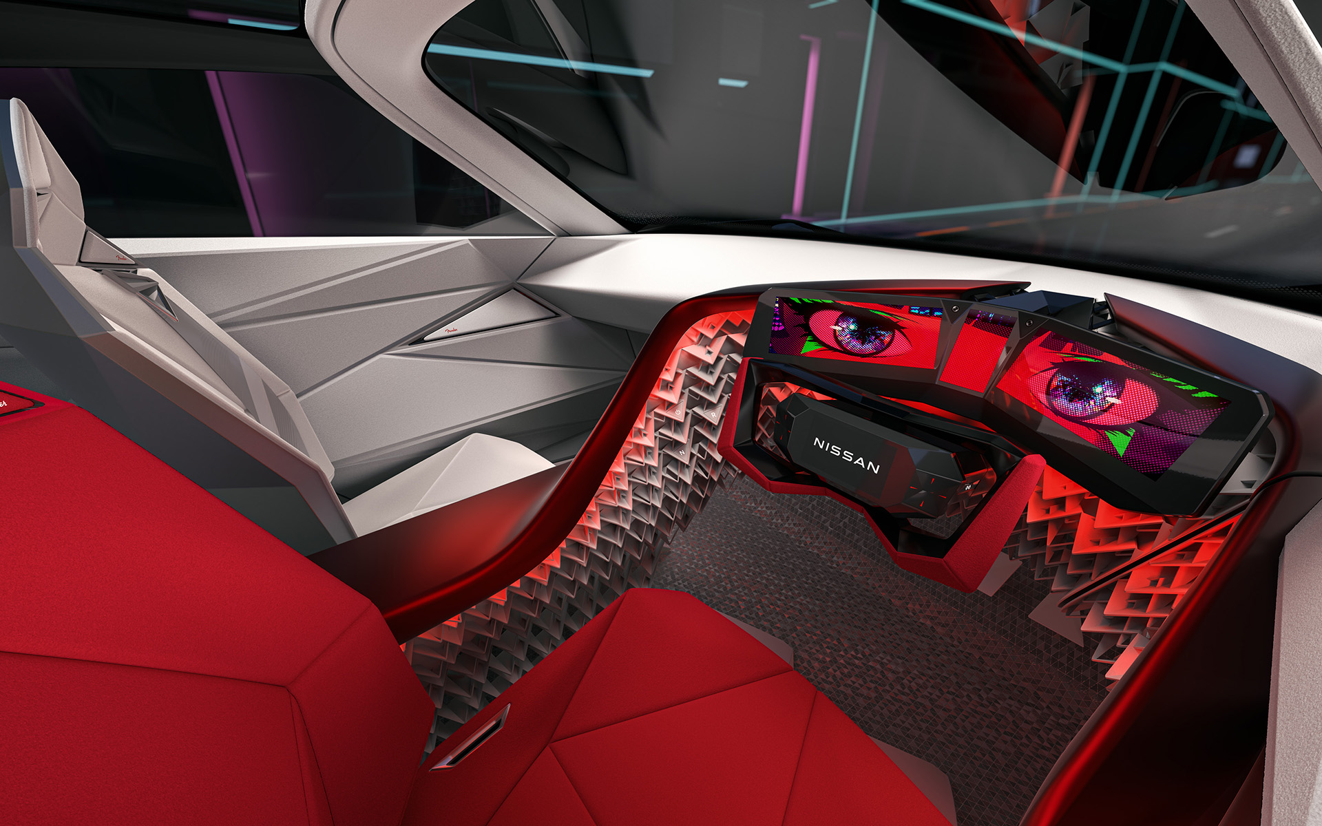 インテリアは和のテイストを感じさせながらデジタルとアートが融合する室内空間を表現