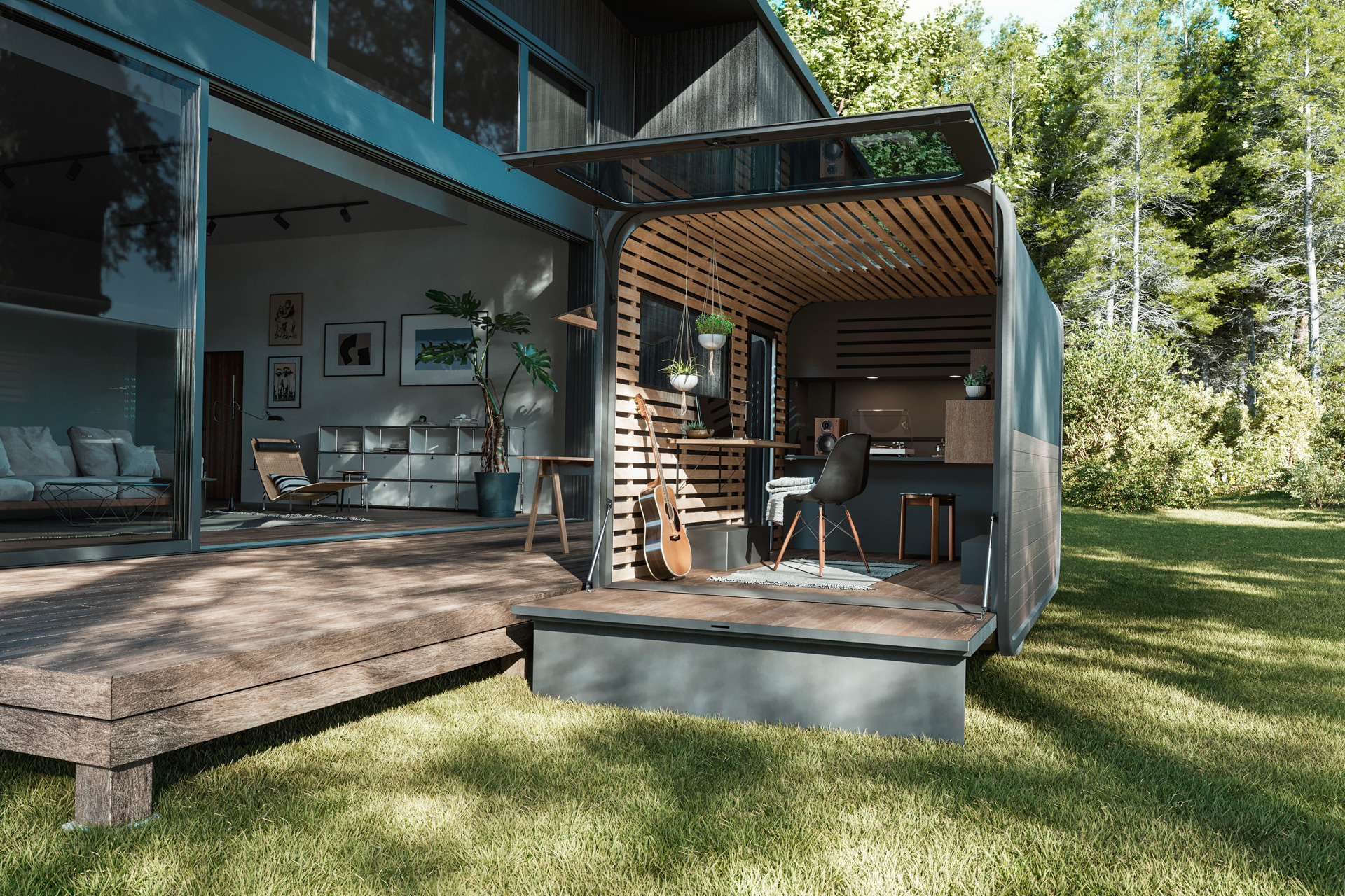 住宅のデッキと隣接させることでつながりのあるプライベート空間を実現させた