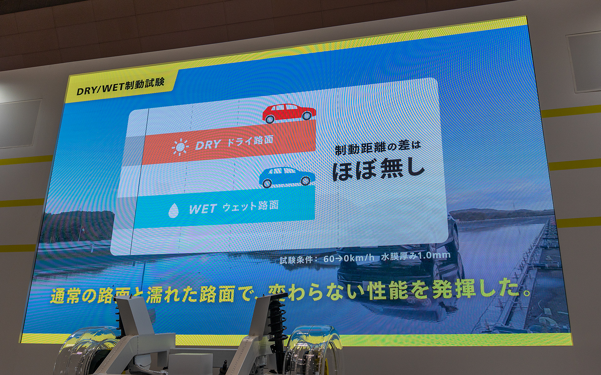 同じタイヤでドライとウエットでの制動距離が変わらないとのこと