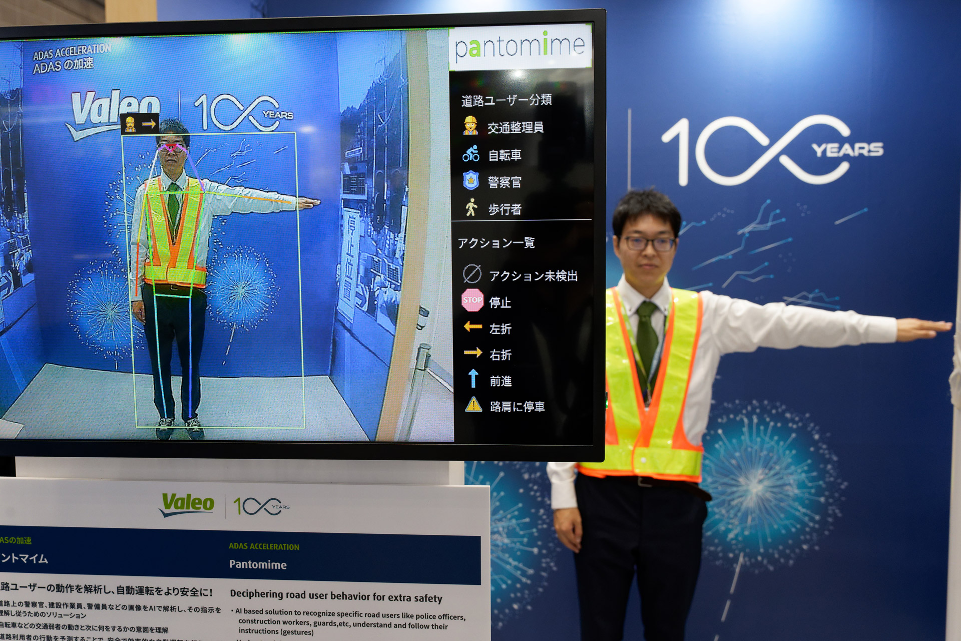 腕の向きなどを認識し、それが何を意味するのかを理解してクルマの誘導を行なう