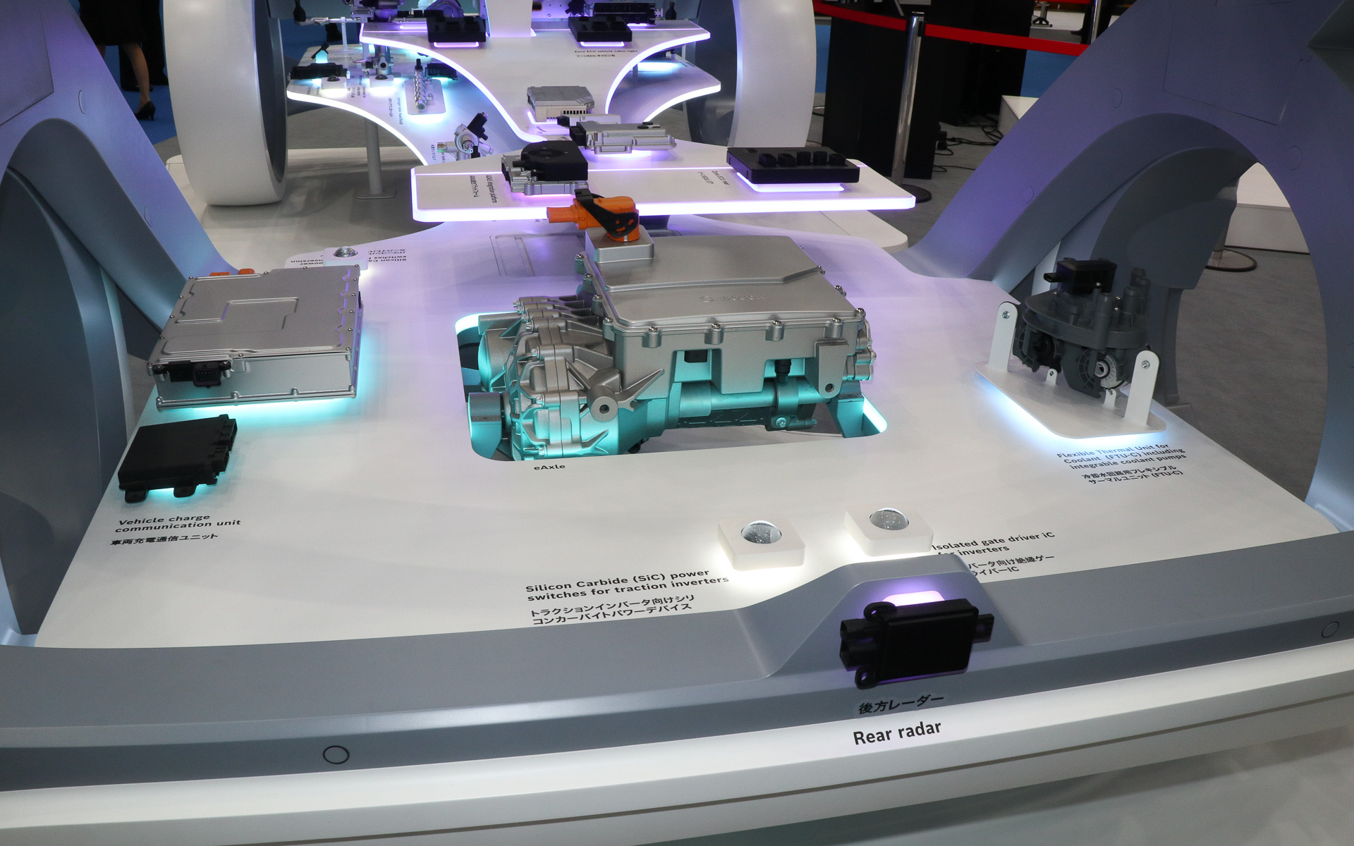 展示カーにはボッシュが手がけるさまざまな自動車向け製品が装着される