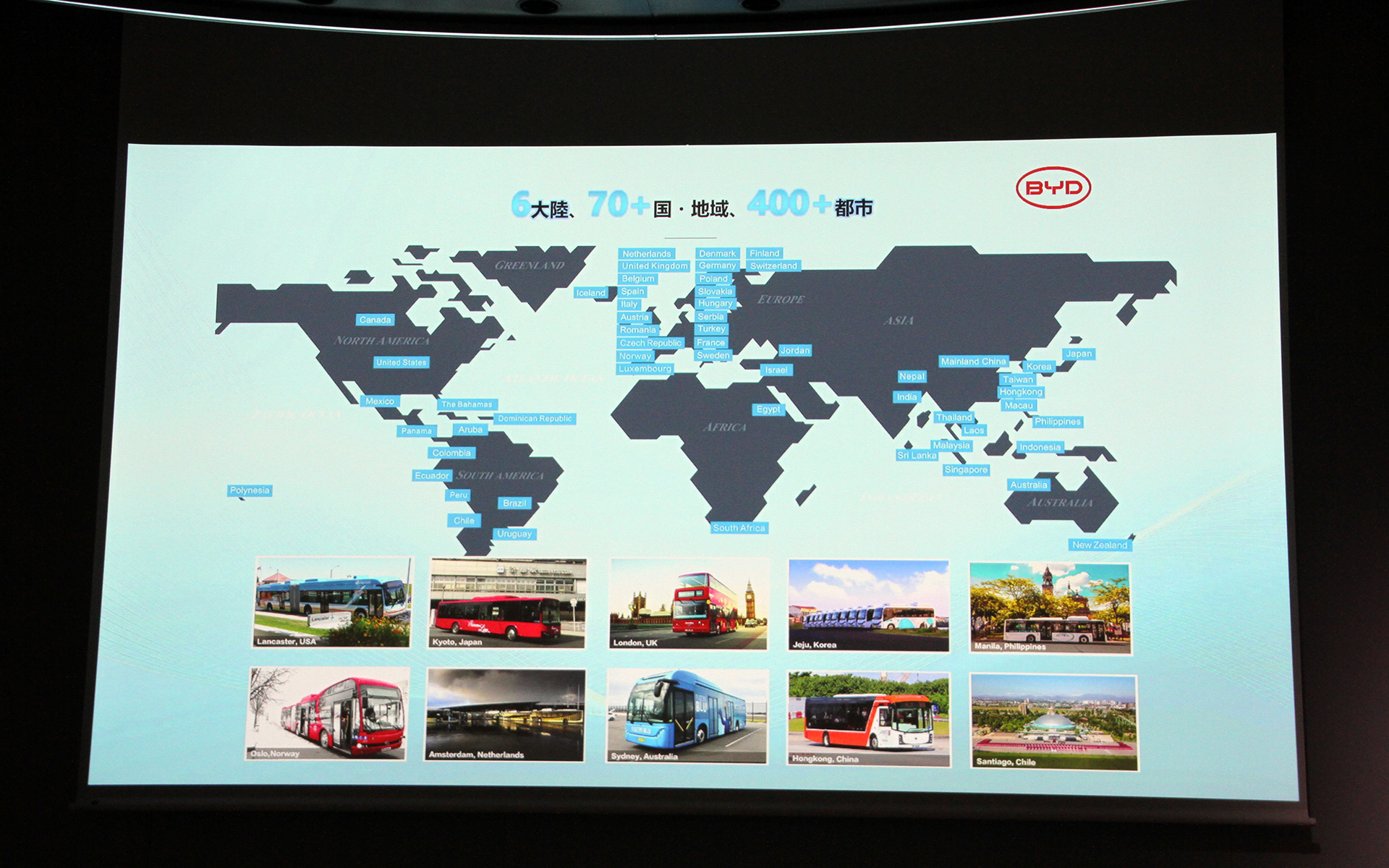 世界70の国・地域、400以上の都市でBYDの電気バスやタクシーが活躍