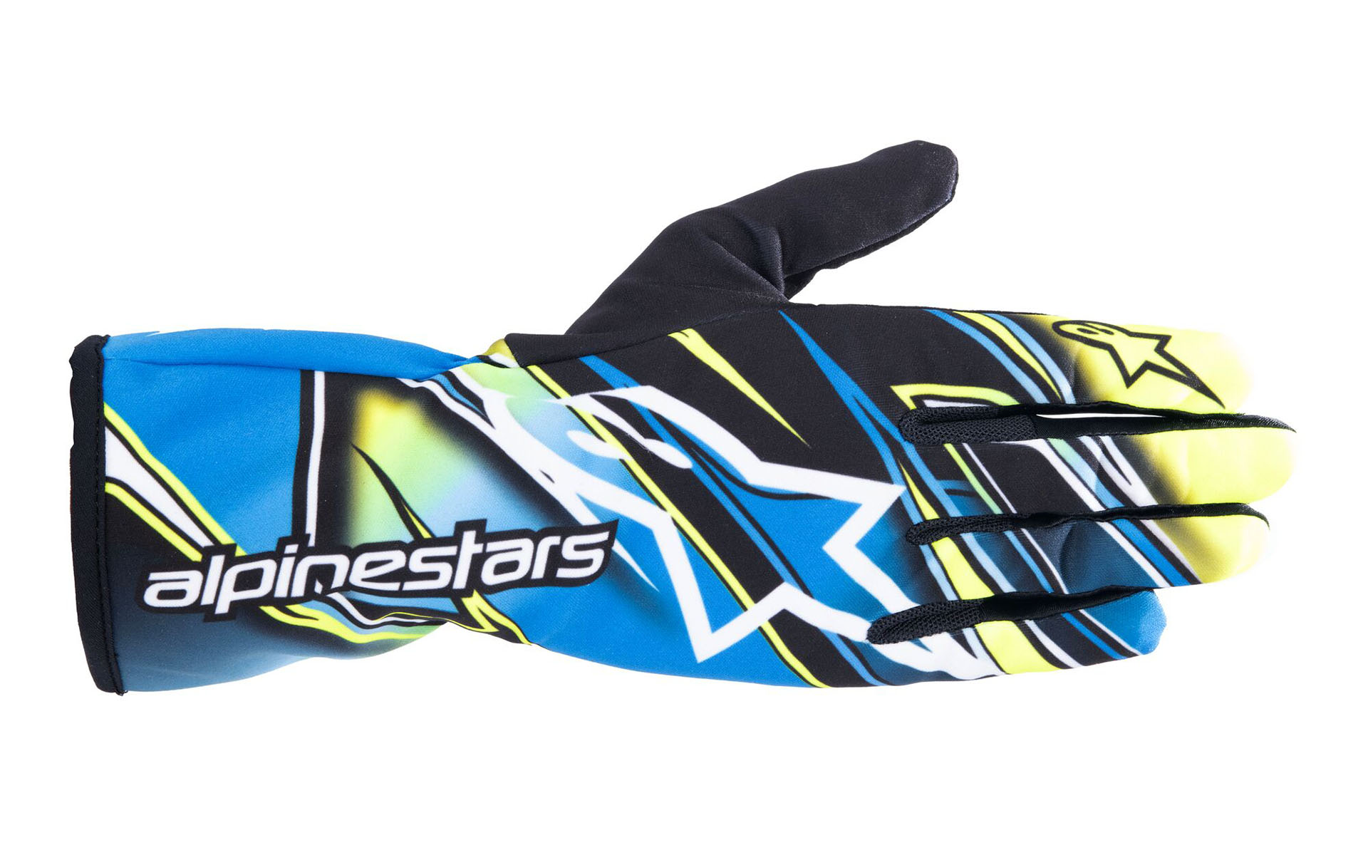 TECH-1 K RACE V2 COMPETITION GLOVES。サイズはS/M/L/XLと特注サイズのXXL、カラーは672 YELLOW FLUO BLUE WHITE