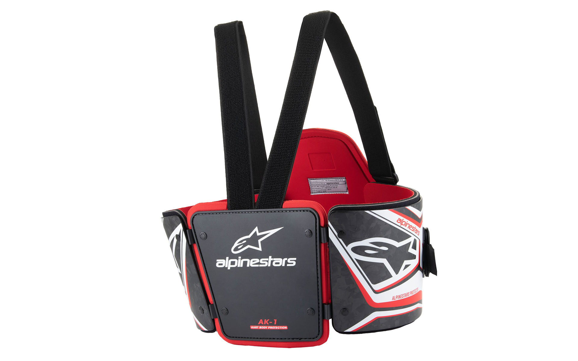 AK-1 YOUTH KART BODY PROTECTOR。サイズはS/M/L/XL、カラーは123 BLACK WHITE RED