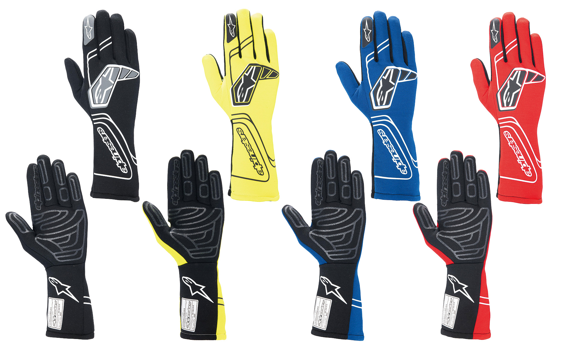 TECH-1 START V4 GLOVE。カラー（左から）：BLACK、YELLOW FLUO、ROYAL BLUE、RED
