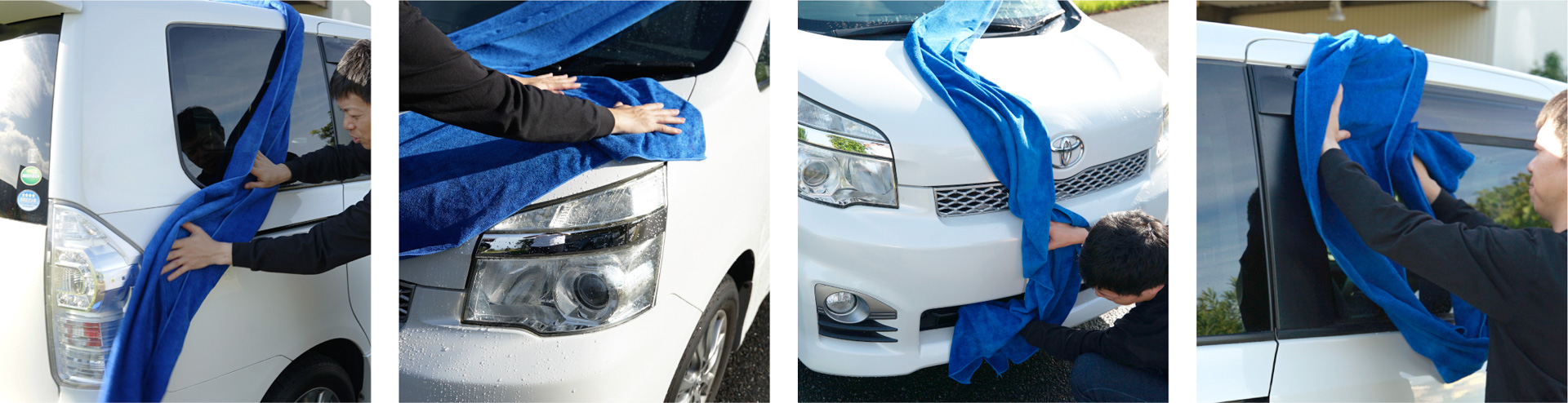 クロスの端を固定することで、ハイトワゴンのルーフの水滴も1人で拭き取りできる