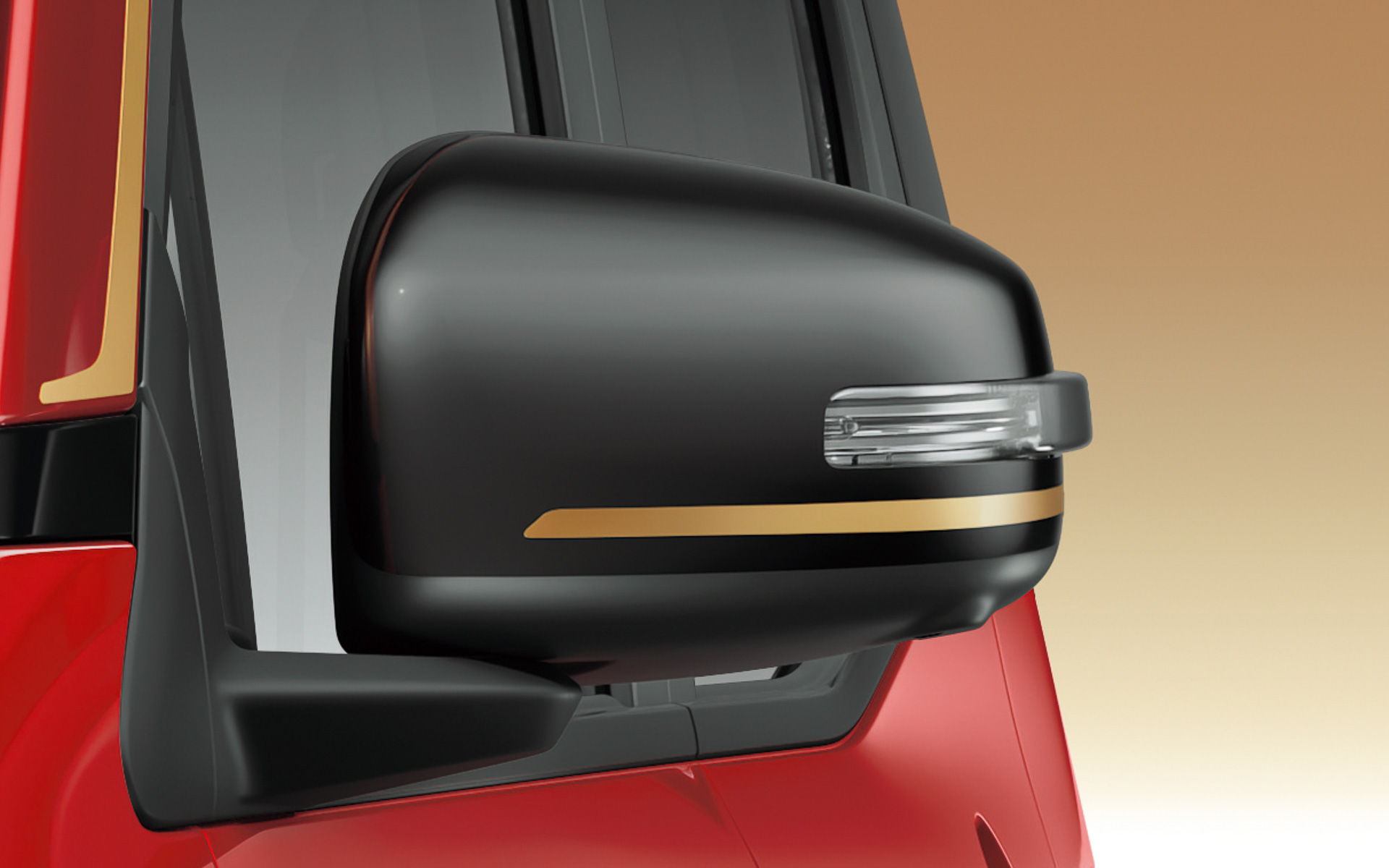 カッパーストライプの入ったブラックドアミラー