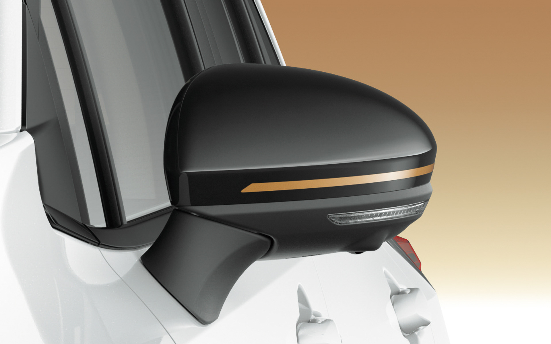 カッパーストライプの入ったブラックドアミラー