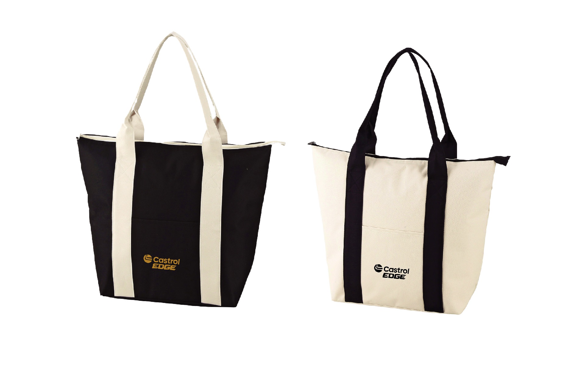 選べるベーシックモノクロ保冷温バッグ。サイズは約360×300×140mm、間口は435mm