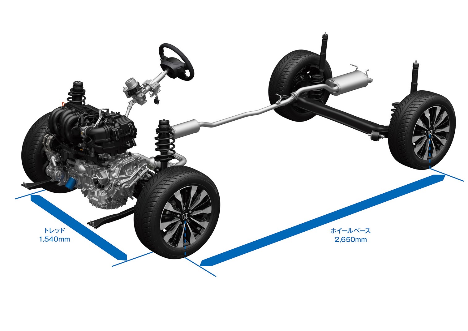 電子制御パワーステアリングやサスペンションはWR-V向けに最適化が施されている