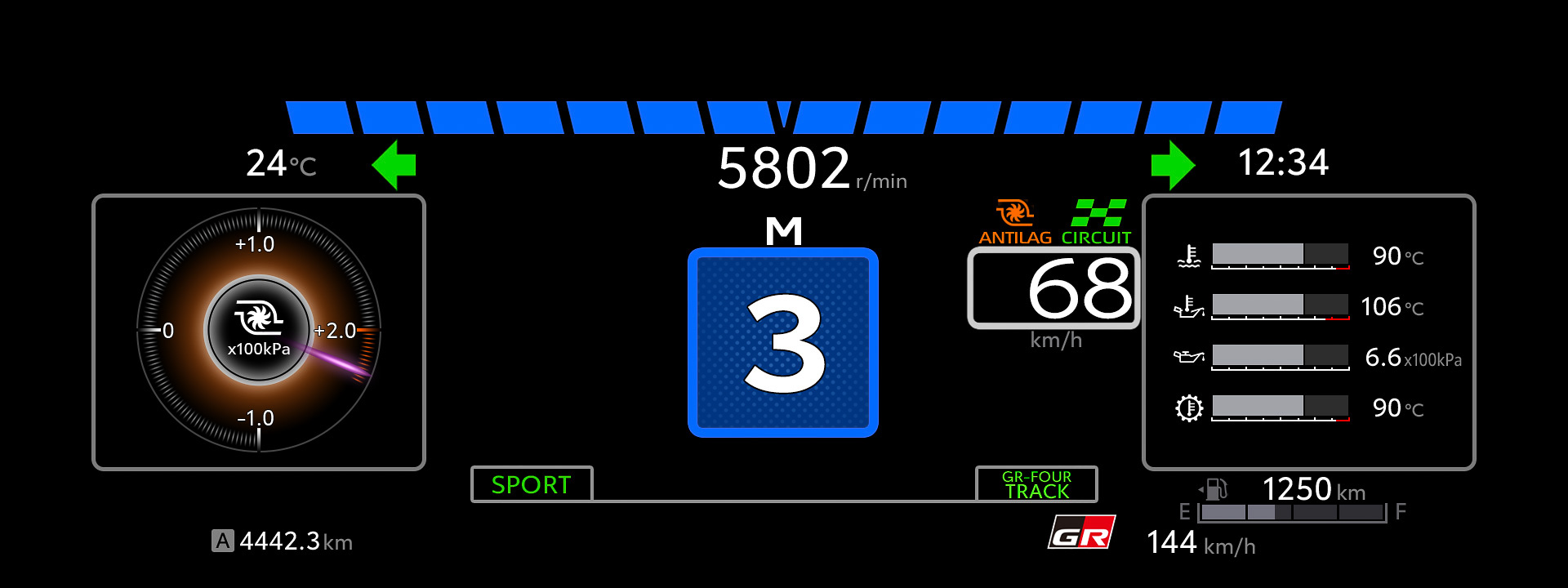 青点滅：操作、シフトアップ