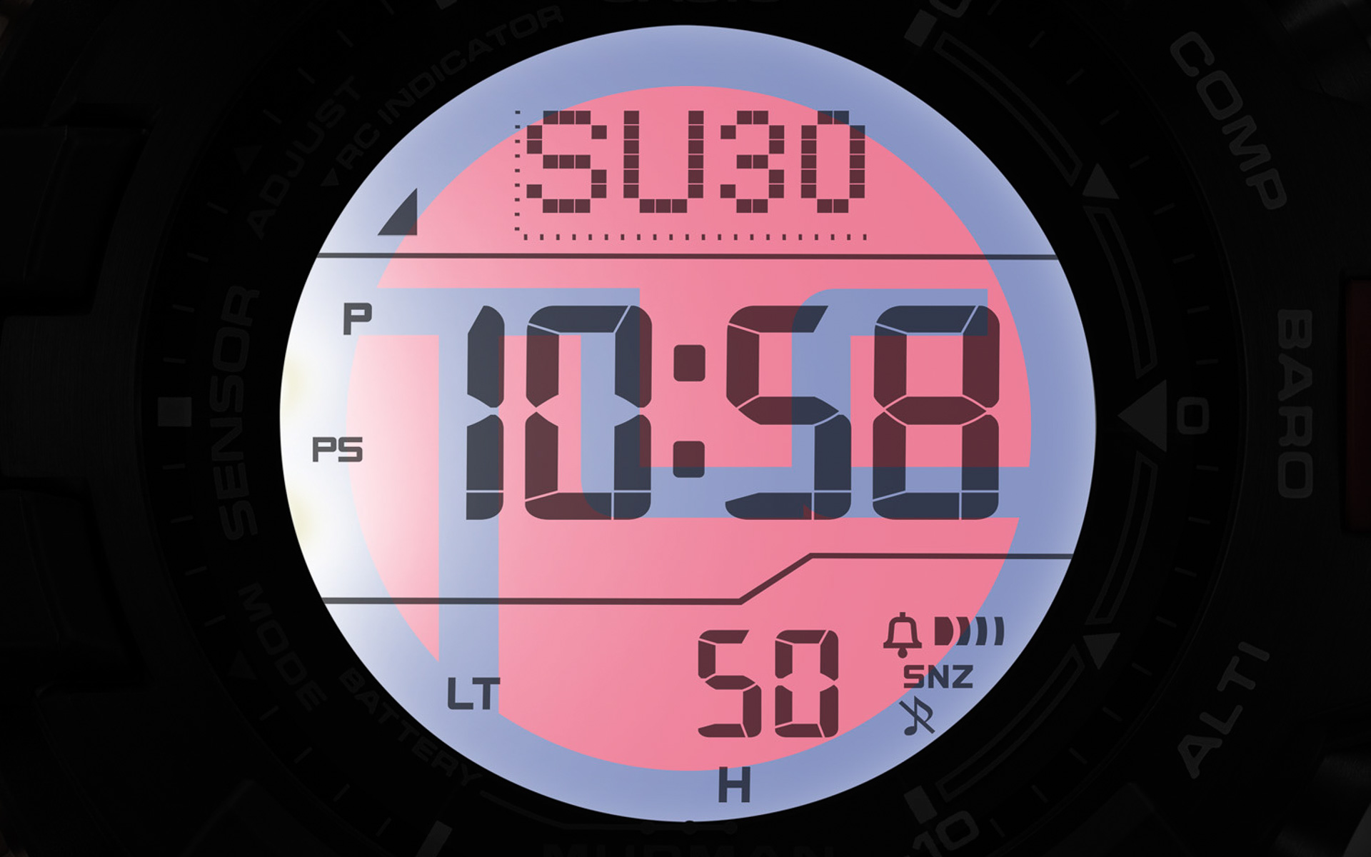 LEDバックライトを点灯すると、液晶に「TLC」のシンボルマークが浮かび上がる