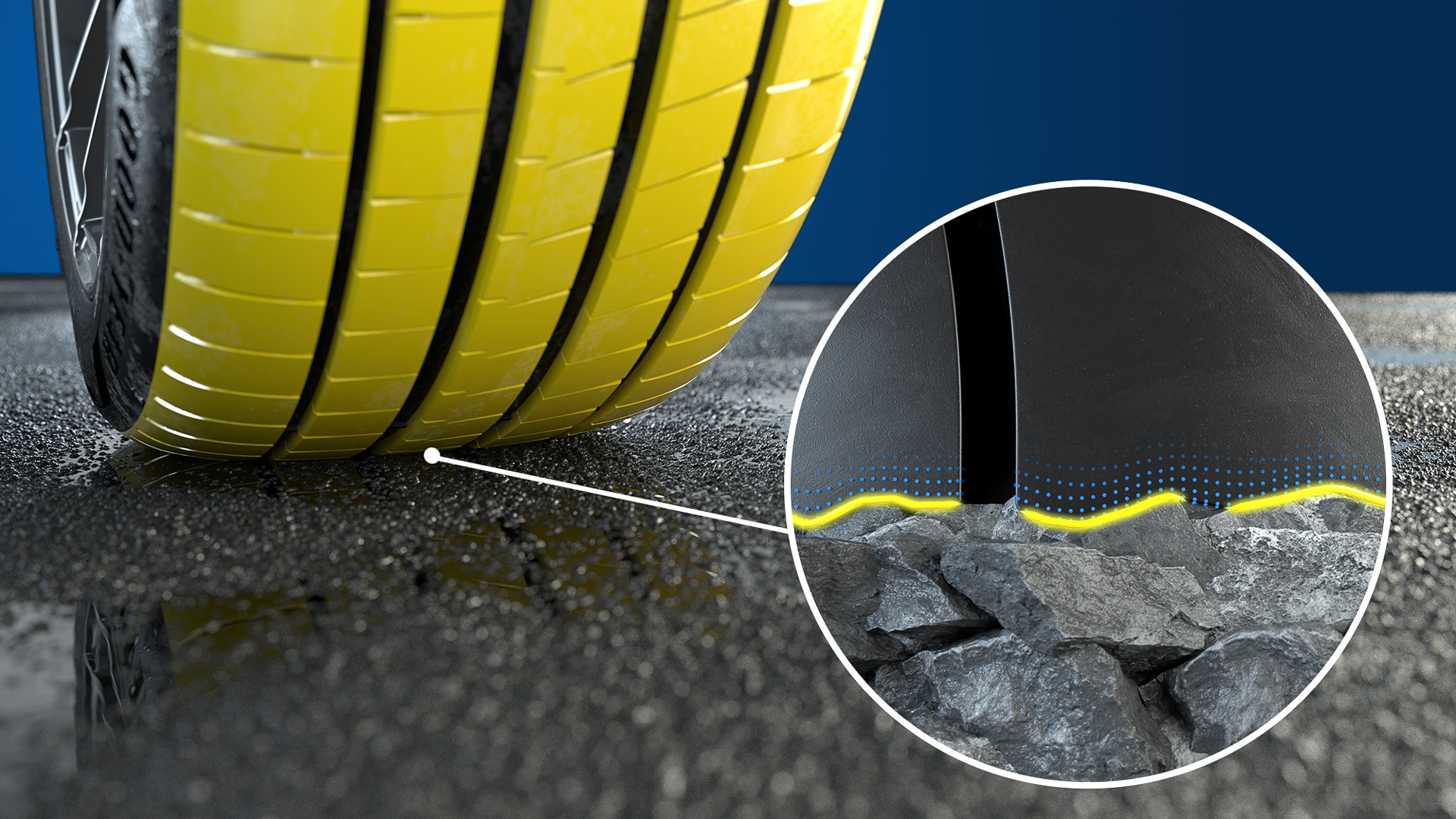 しなやかなトレッドゴムが路面に密着するウェットブレーキングプロテクノロジ