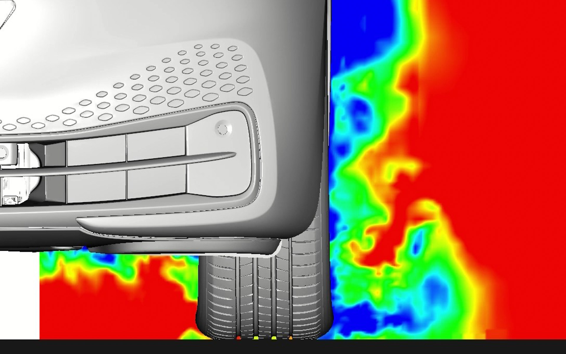 タイヤのパターンおよび接地部分のタイヤ形状変化も含めて回転するタイヤの空力を計算