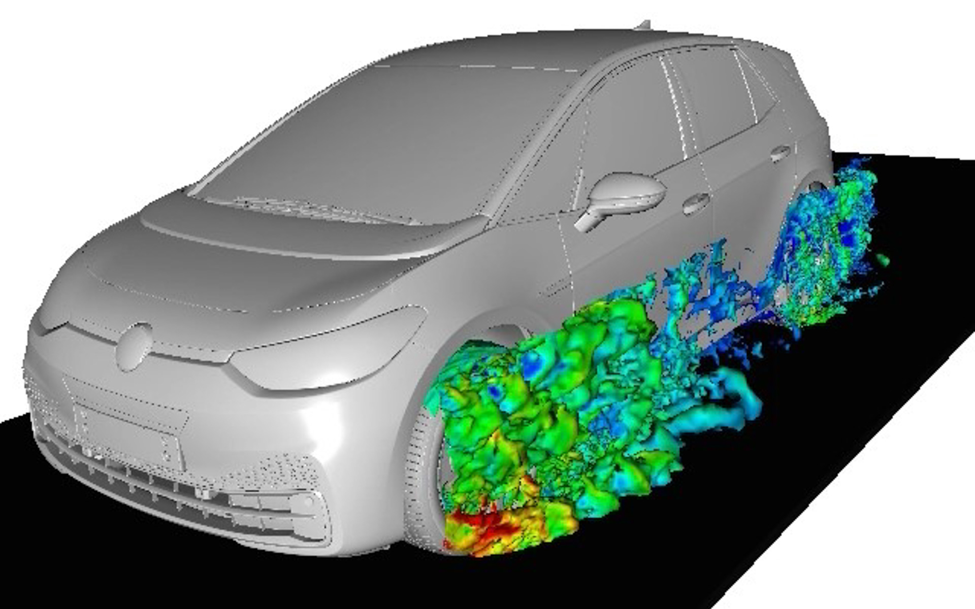 シミュレーション技術を用いてタイヤ付近の気流を可視化