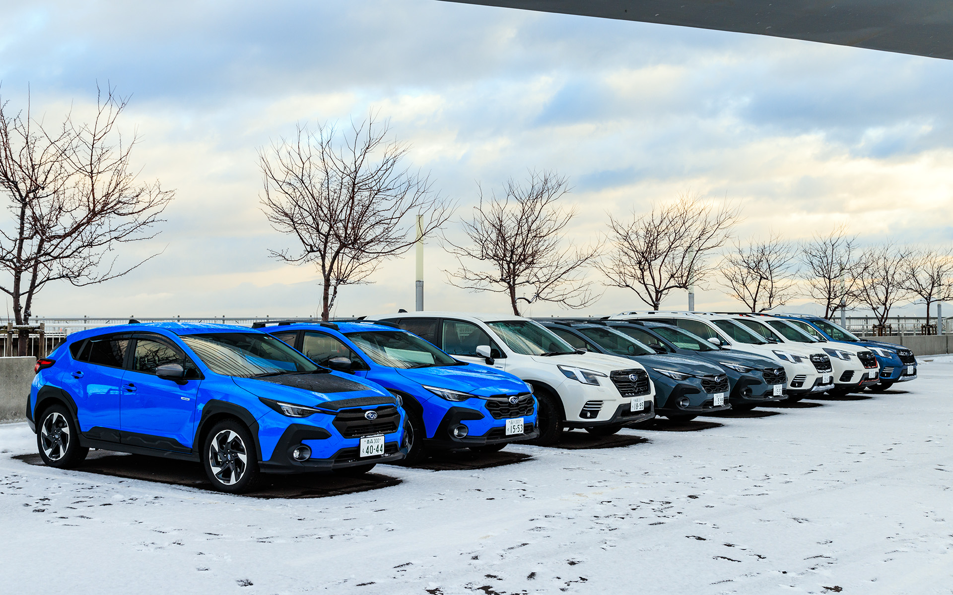 ずらっと並んだフォレスターとクロストレック