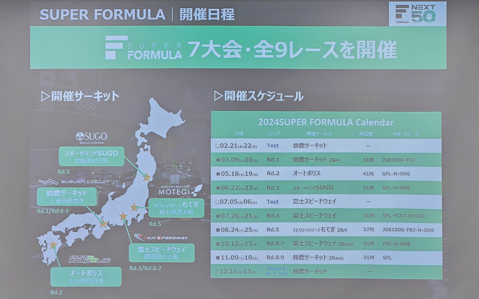 今シーズンのスケジュール