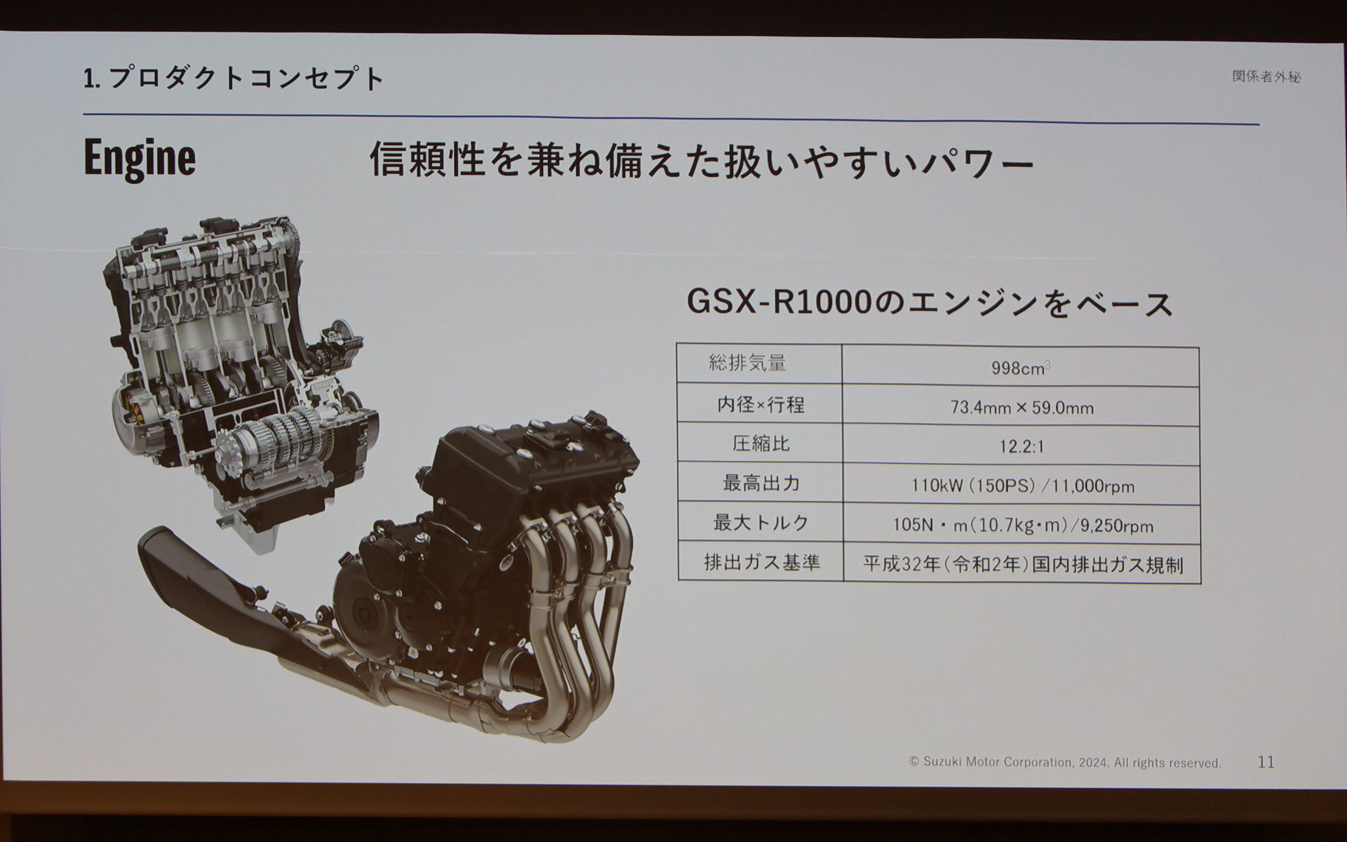 GSX-R1000のエンジンをベースにGSX-S1000GXに合わせた特性を採用