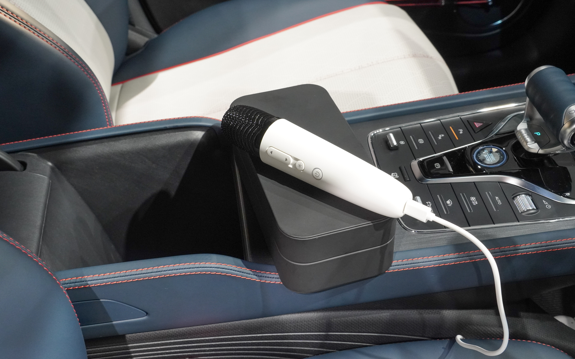 別売りで発売予定のマイク。車内でカラオケが本格的に楽しめるという