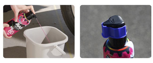 希釈倍率100倍の超高濃度シャンプー。簡易ストッパーを利用すると片手でも楽にプッシュできる