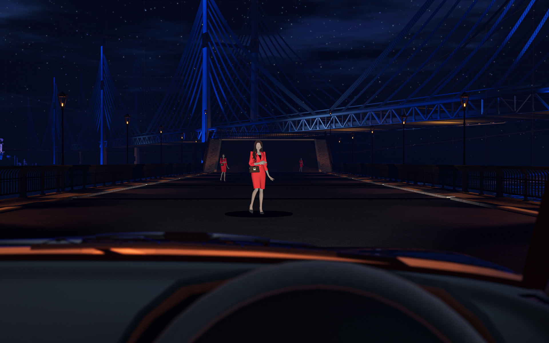 マネキンが着ている服やバッグの色を変更して、見え方の違いを体験できる