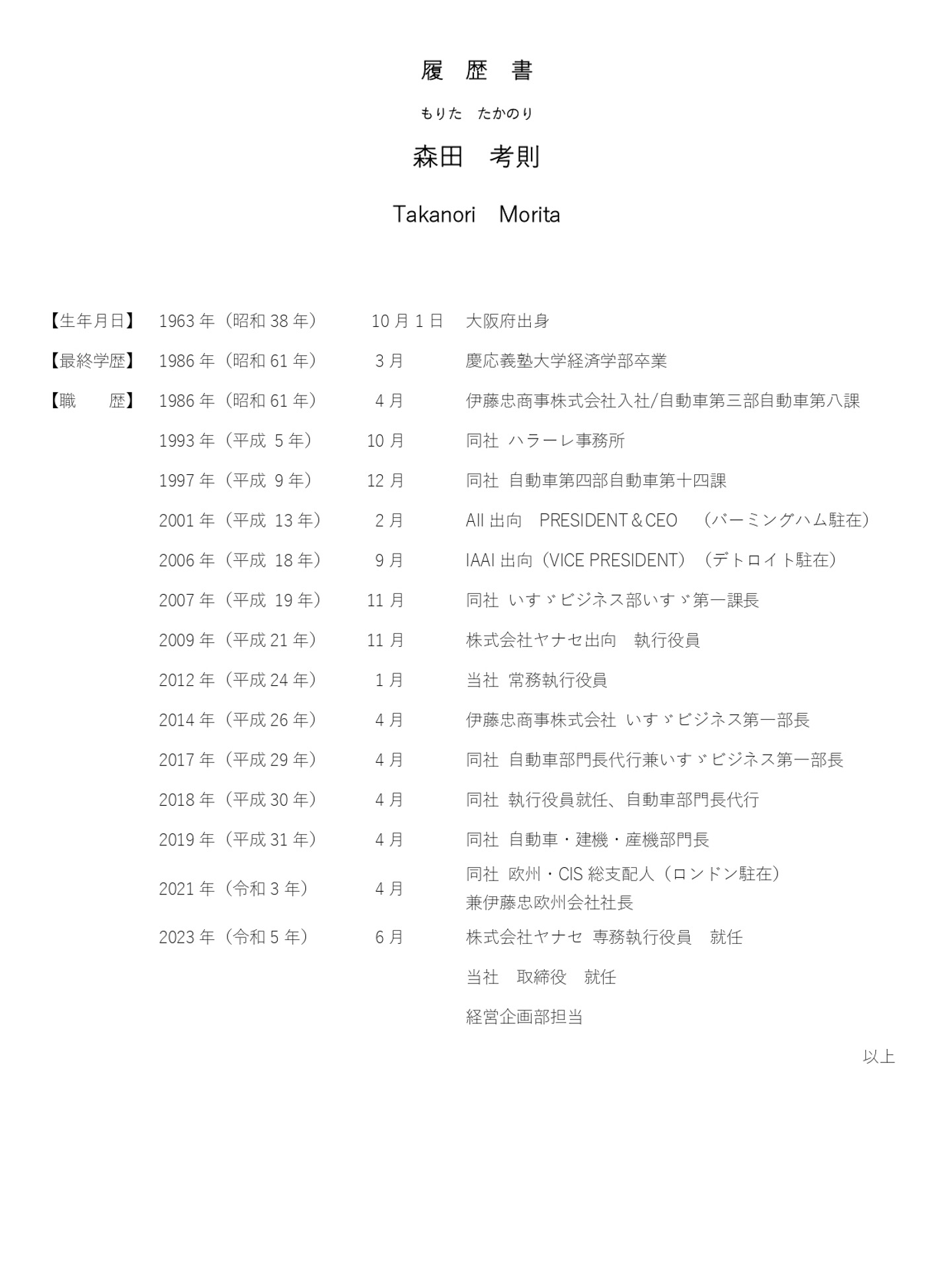 森田考則氏の略歴