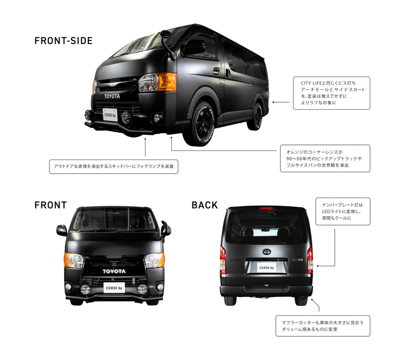 マットブラック仕様のカスタム「ハイエース」登場 「CORDE by」第2弾は
