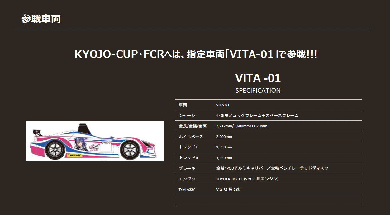 VITA-01のスペック。レースでは2台のVITA-01を走らせる