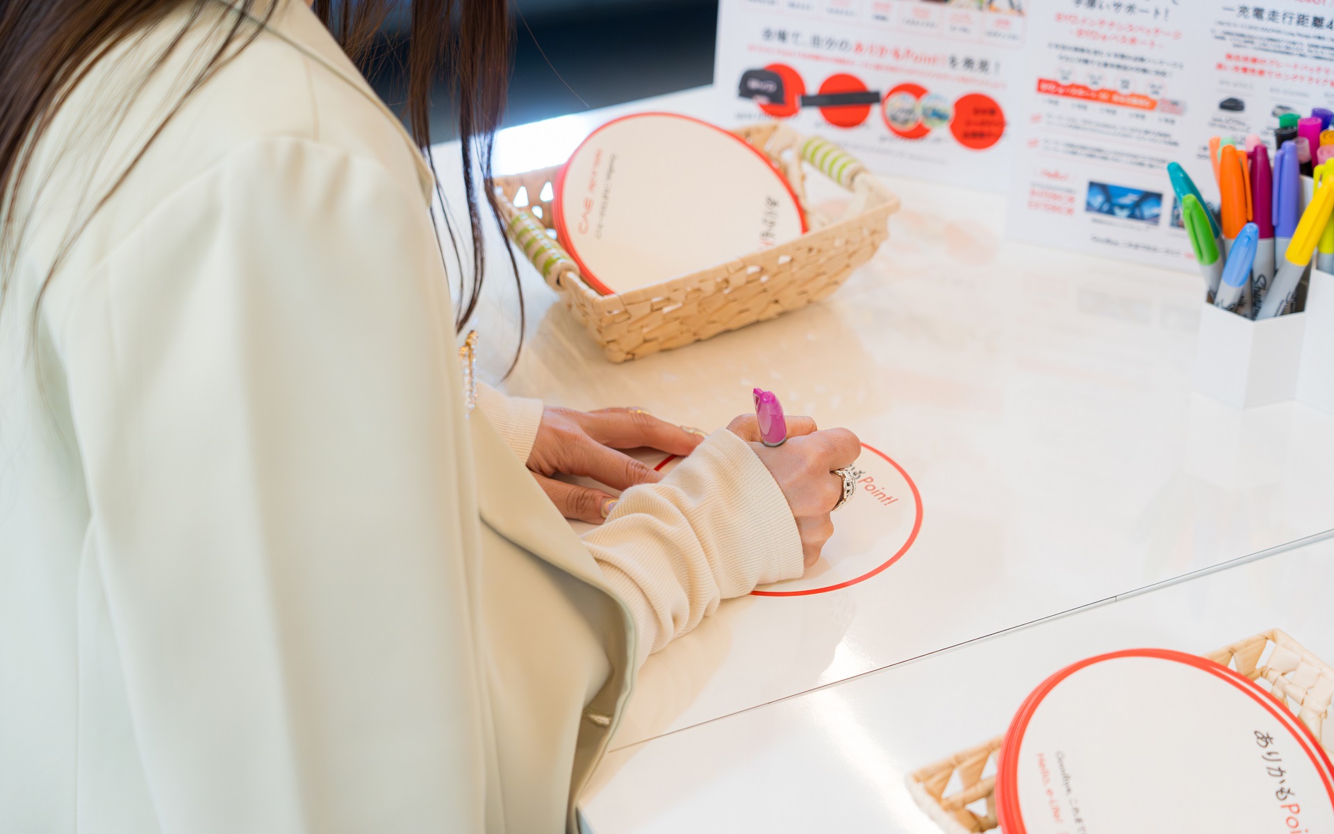 会場に用意されている丸いシールに自分が感じた「ありかもPOINT」を書こう